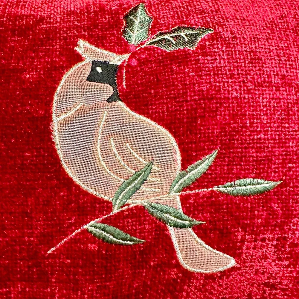 Christmas Chenille Embroidered Pillows Set of 2 Red Green Cardinal‎ Bell 15x11